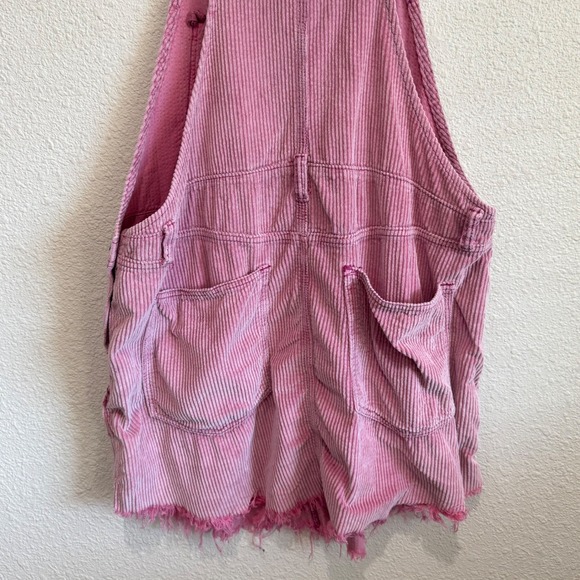 Free People Baxter Adjustable Distressed Frayed Pink Corduroy Overall Mini Skirt - Picture 4 of 11